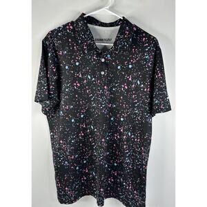 Shank It Golf Polo Shirt Mens Large Black Abstract Stretch Outdoor Casual Adult*